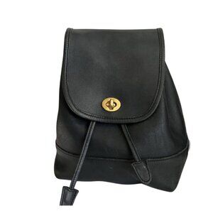 Vtg Coach Black Leather Backpack The Daypack Style Rucksack Drawstring Mini